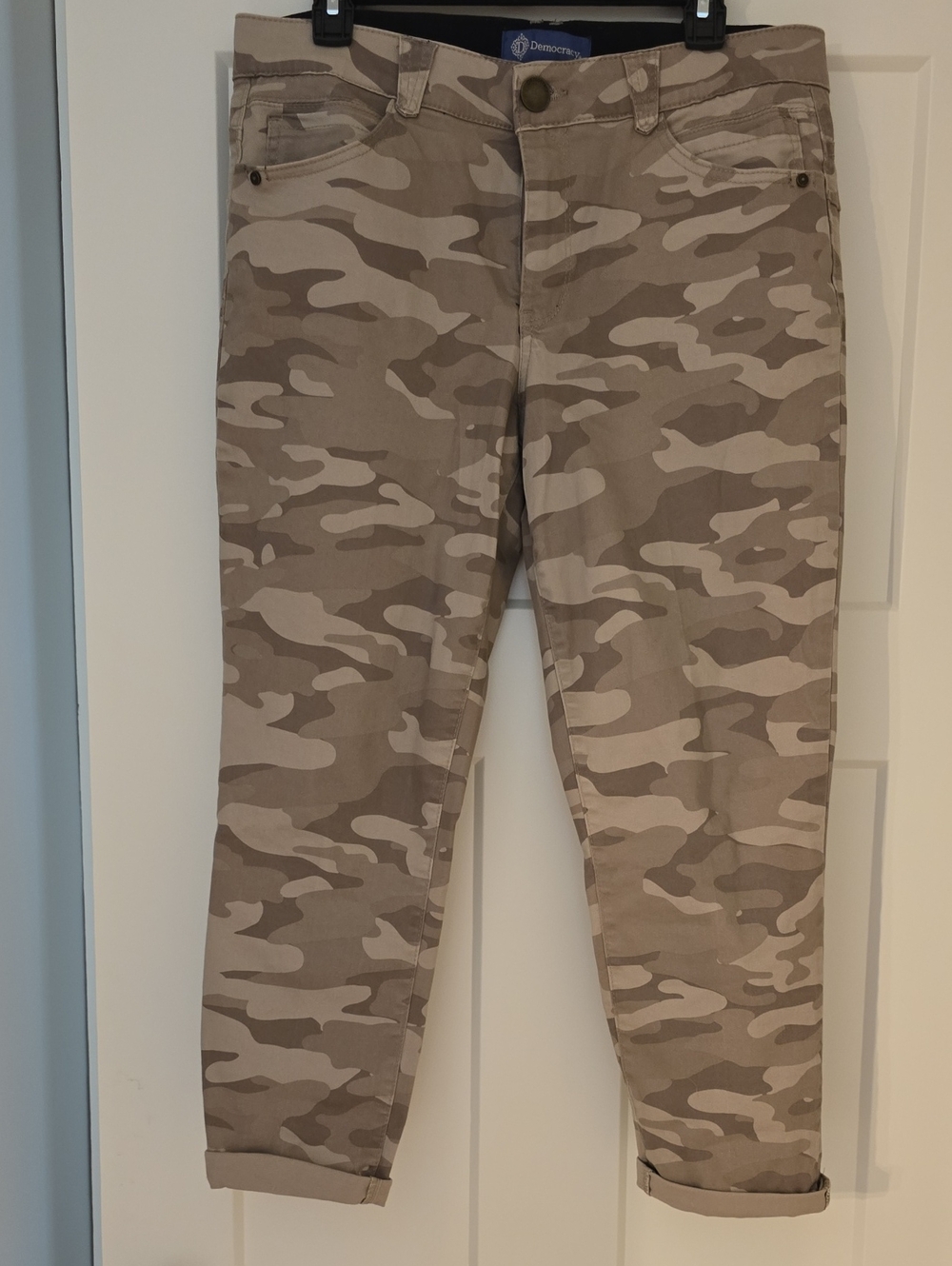 Democracy Beige and Tan Camo Capris